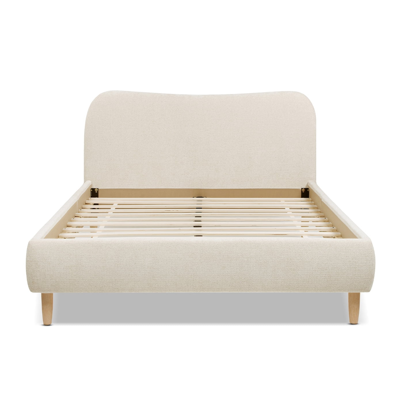 Hommeco Roman Curved Bouclé Platform Bed – Modern King Upholstered Frame in Oatmeal Beige
