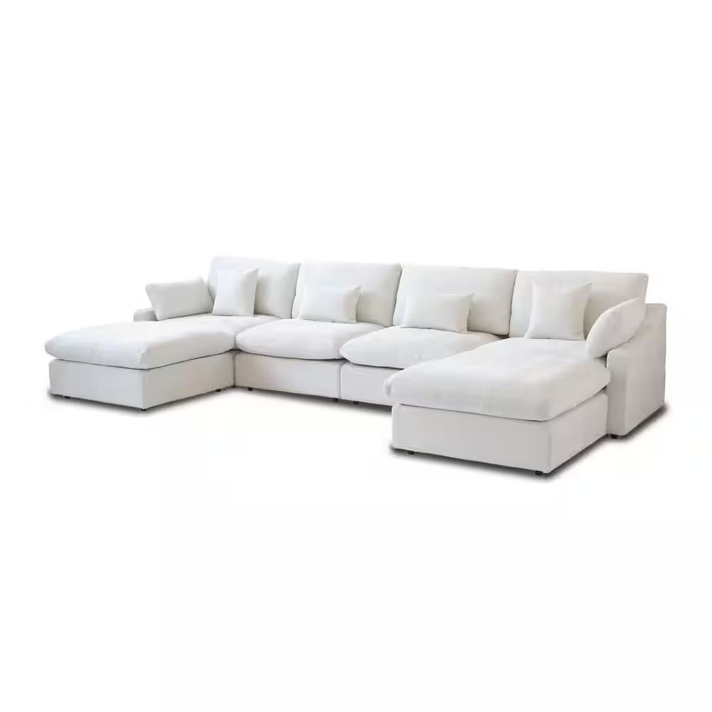 Hommeco 155" Modular 6-Piece Slope Arm Linen Sectional Sofa with Ottoman - Beige