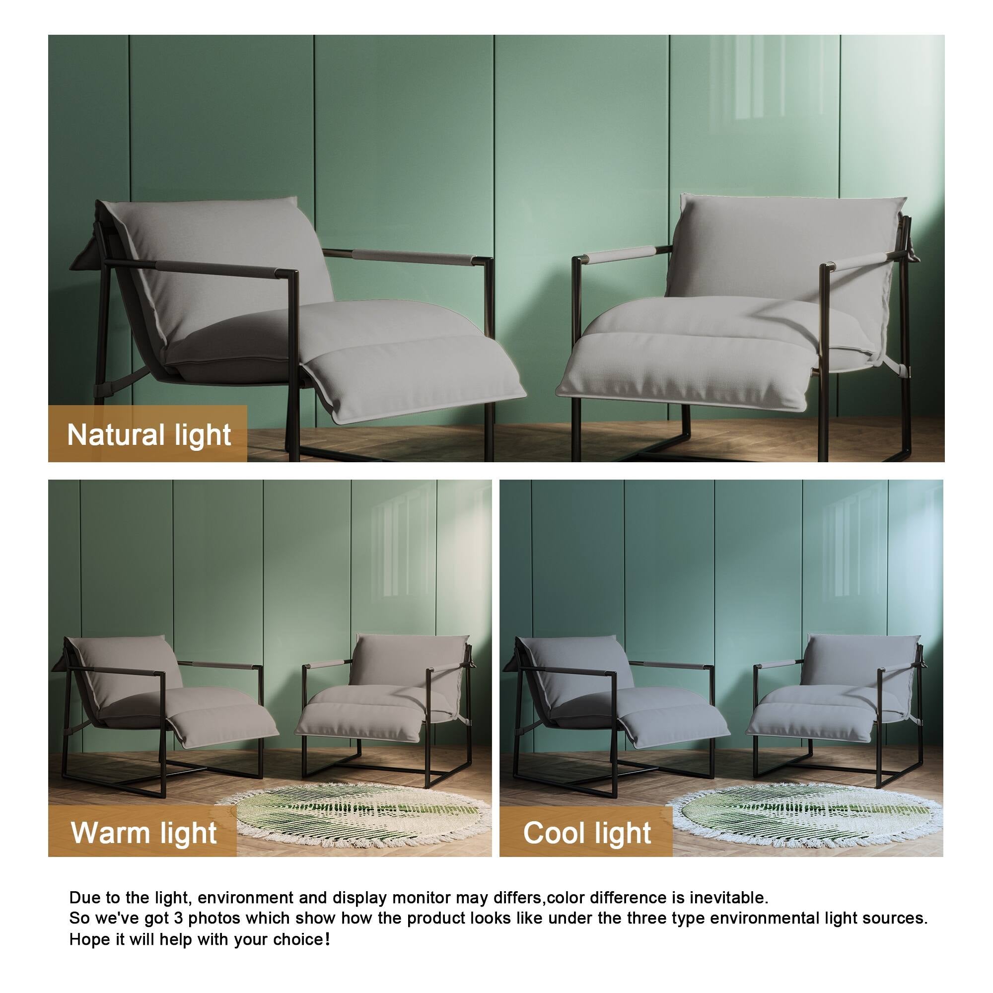Polyester Sling Accent Chair with Metal Frame Armchair Set of 2
