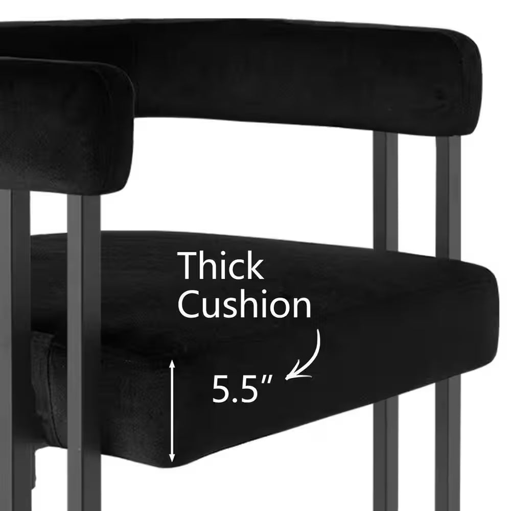 Black Metal Frame Counter Height Velvet Bar Stool Single