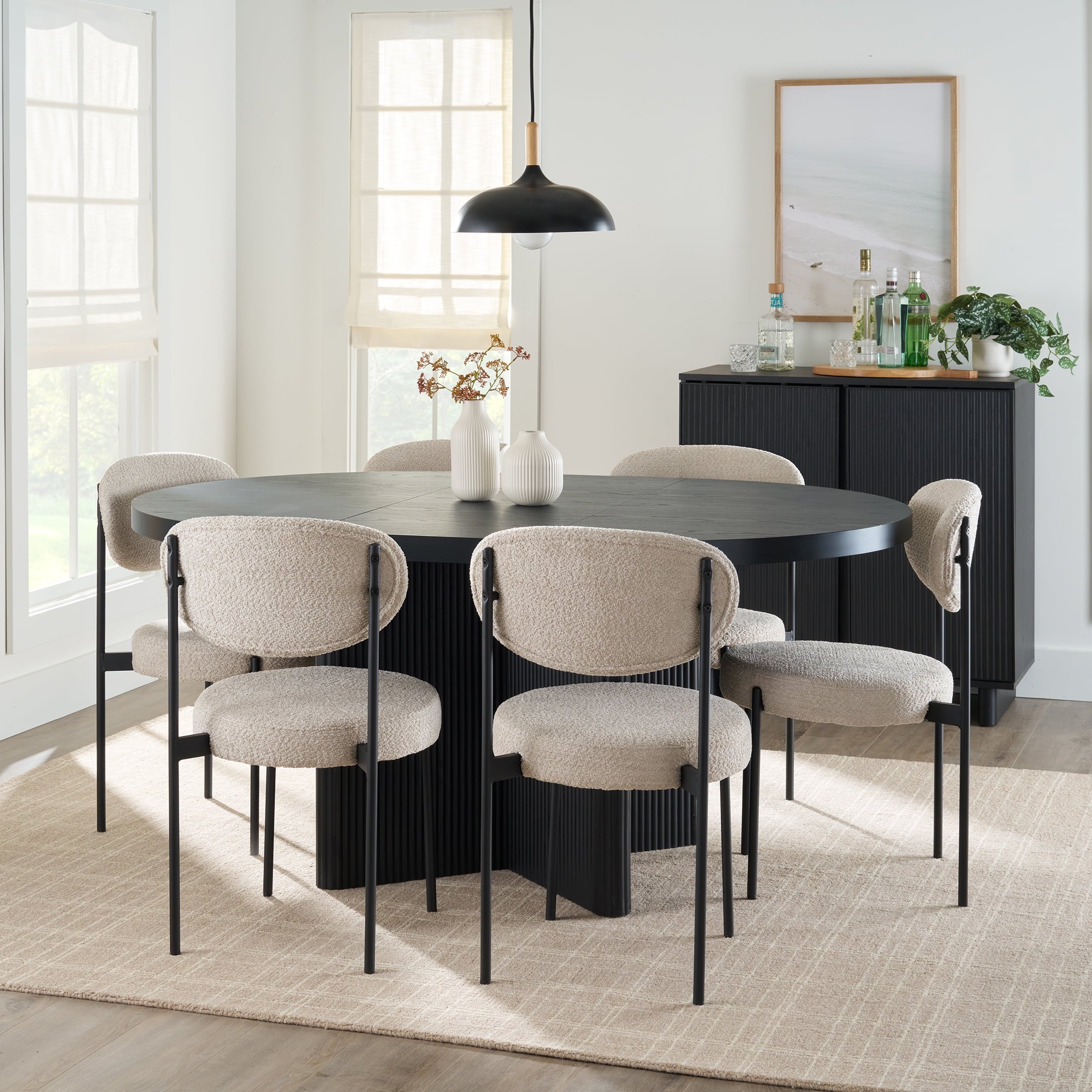 Round Expandable Dining Table, Black Wood Finish