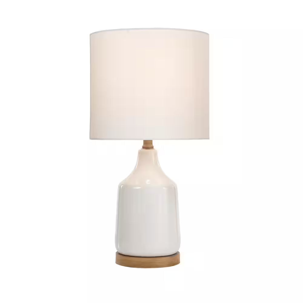 Saddlebrook 21.5 In. Cream Ceramic and Faux Wood Table Lamp with White Fabric Shade