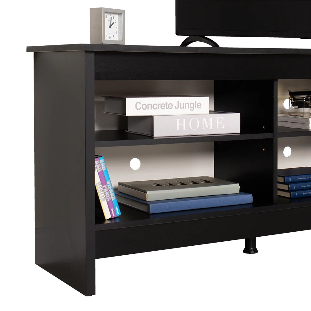 Modern Black TV Stand for 65/75 Inch TV - Wooden Entertainment Center with 6 Shelves