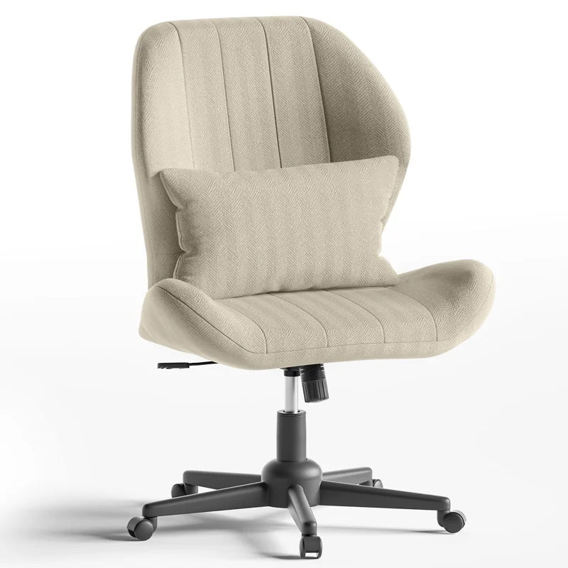 Cross Legged Office Chair with Wheels, Armless Desk Chair with Wide Seat and Tall Back, Ergonomic Curved Seat for Bedroom, Office &