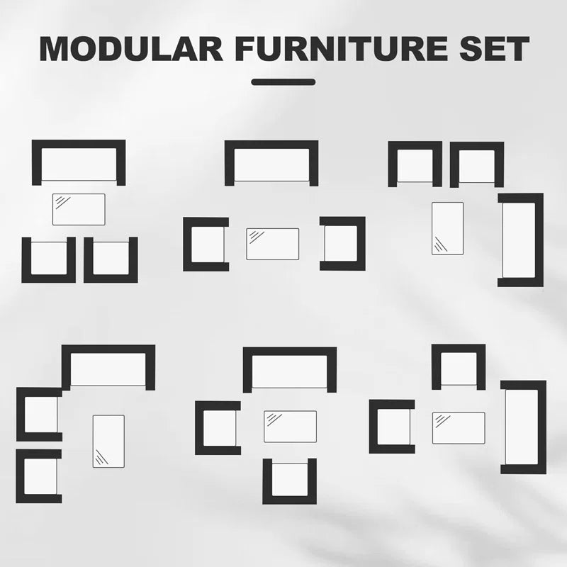 4 Pieces Patio Furniture Set, Rattan Outdoor Furniture with Upholstered Sofa, 2 Chairs and Coffee Table, Conversation Bistro Set for Garden, Backyard, Porch