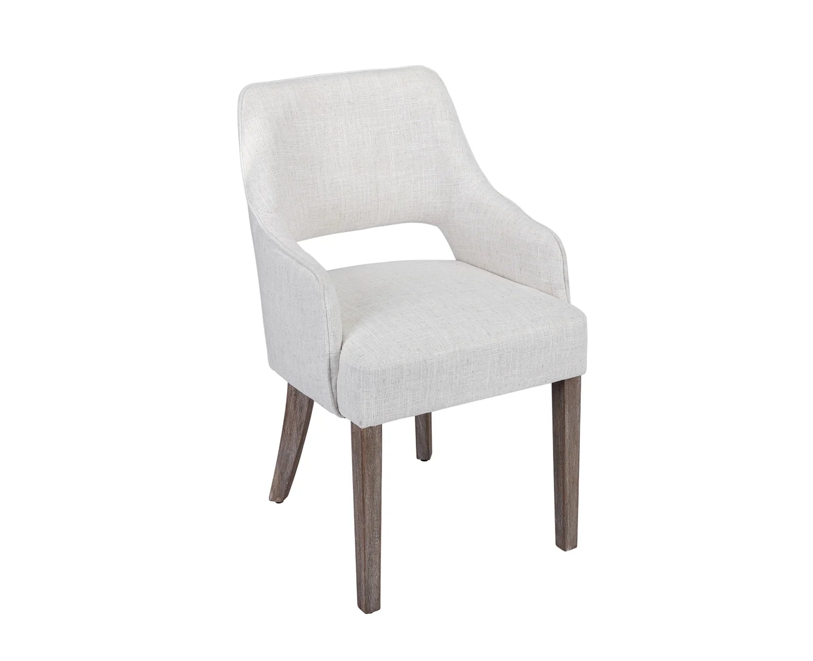 Modern Dining Chair Set of 2, Linen Upholstered Armchair Accent Side Chair with Open Back and Wooden Legs, Kitchen Chairs for Dining Room Living Room Kitchen Bedroom, Cream