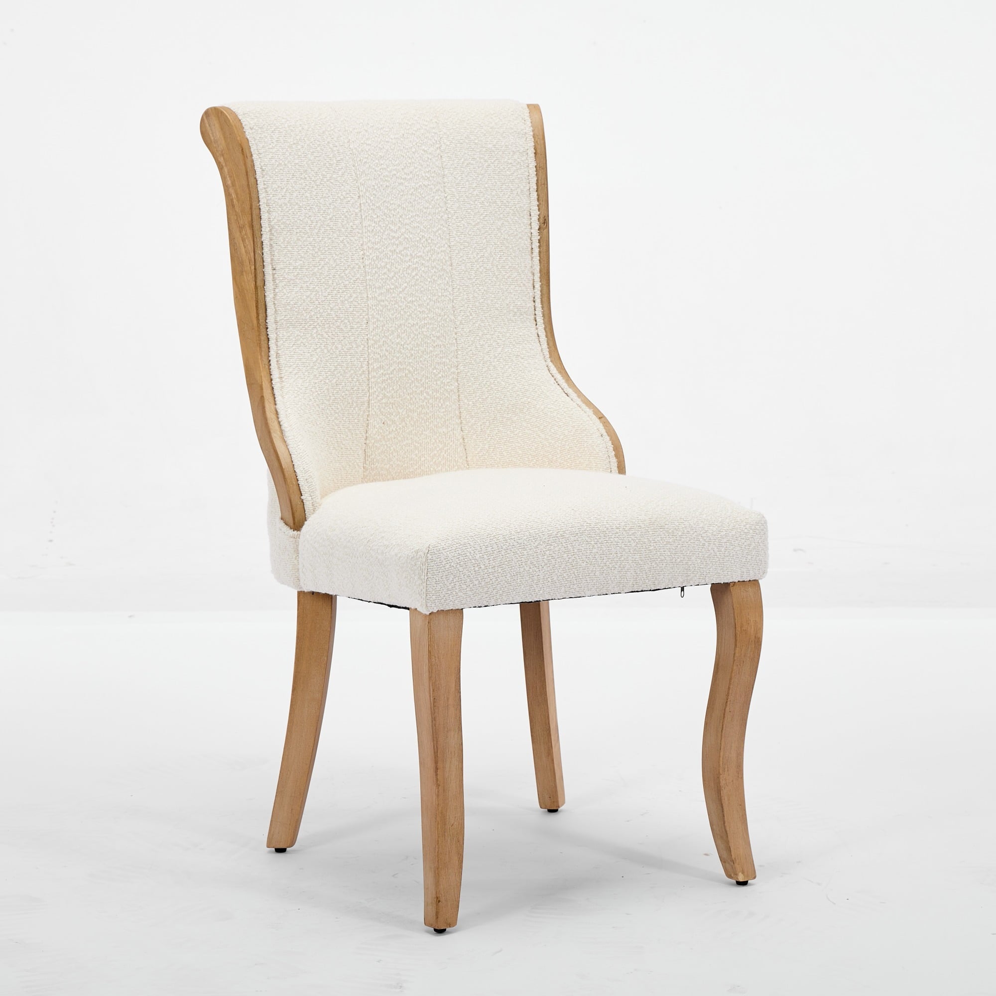 Beige Snow Velvet Accent Chairs with Curved Wood Trim - Set of 2