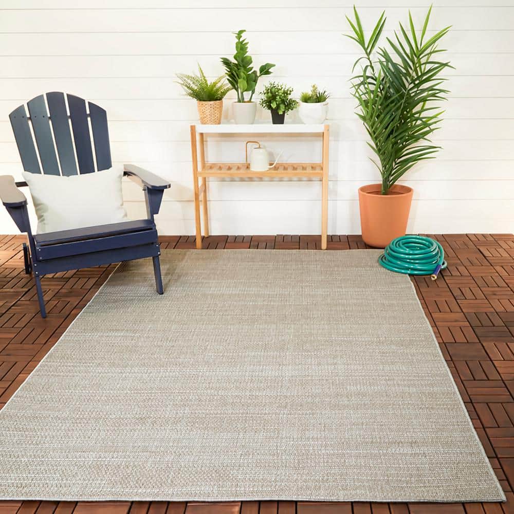 Hommeco 8' x 10' Beige Textured Indoor/Outdoor Area Rug