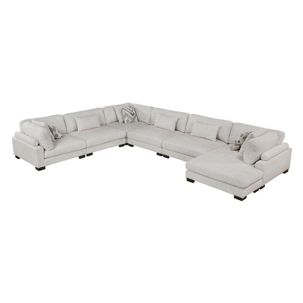 135 In. Pillow Top Arm 6-Piece Textured Microfiber Modular Sectional Sofa in Beige with Chaise