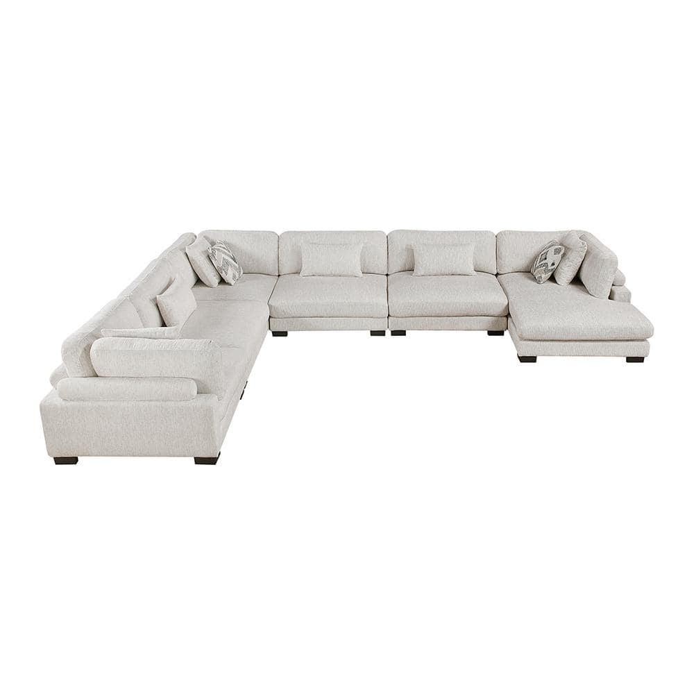 135 In. Pillow Top Arm 6-Piece Textured Microfiber Modular Sectional Sofa in Beige with Chaise