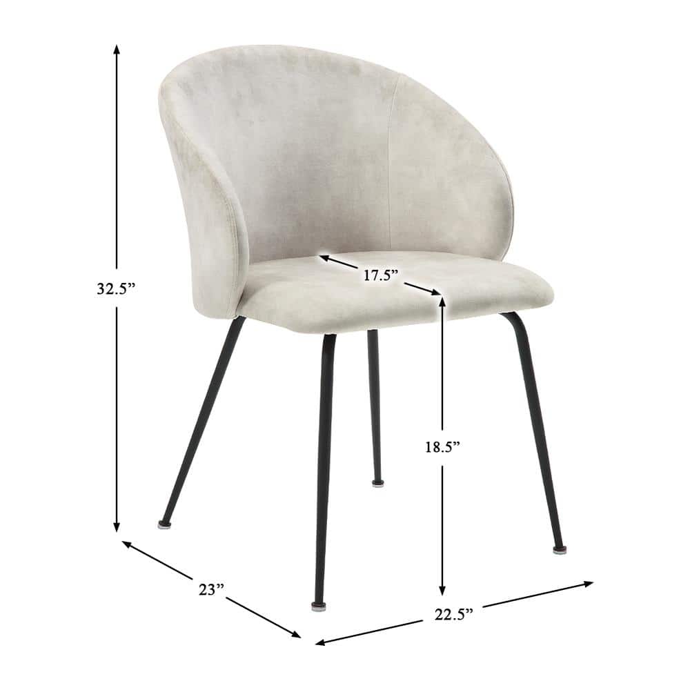 Beige Velvet Fabric Upholstered Dining Chair, Set of 2 with Metal Legs