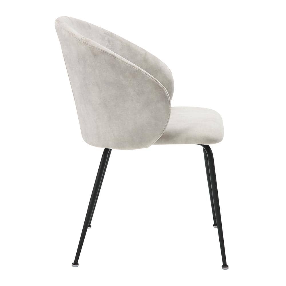 Beige Velvet Fabric Upholstered Dining Chair, Set of 2 with Metal Legs