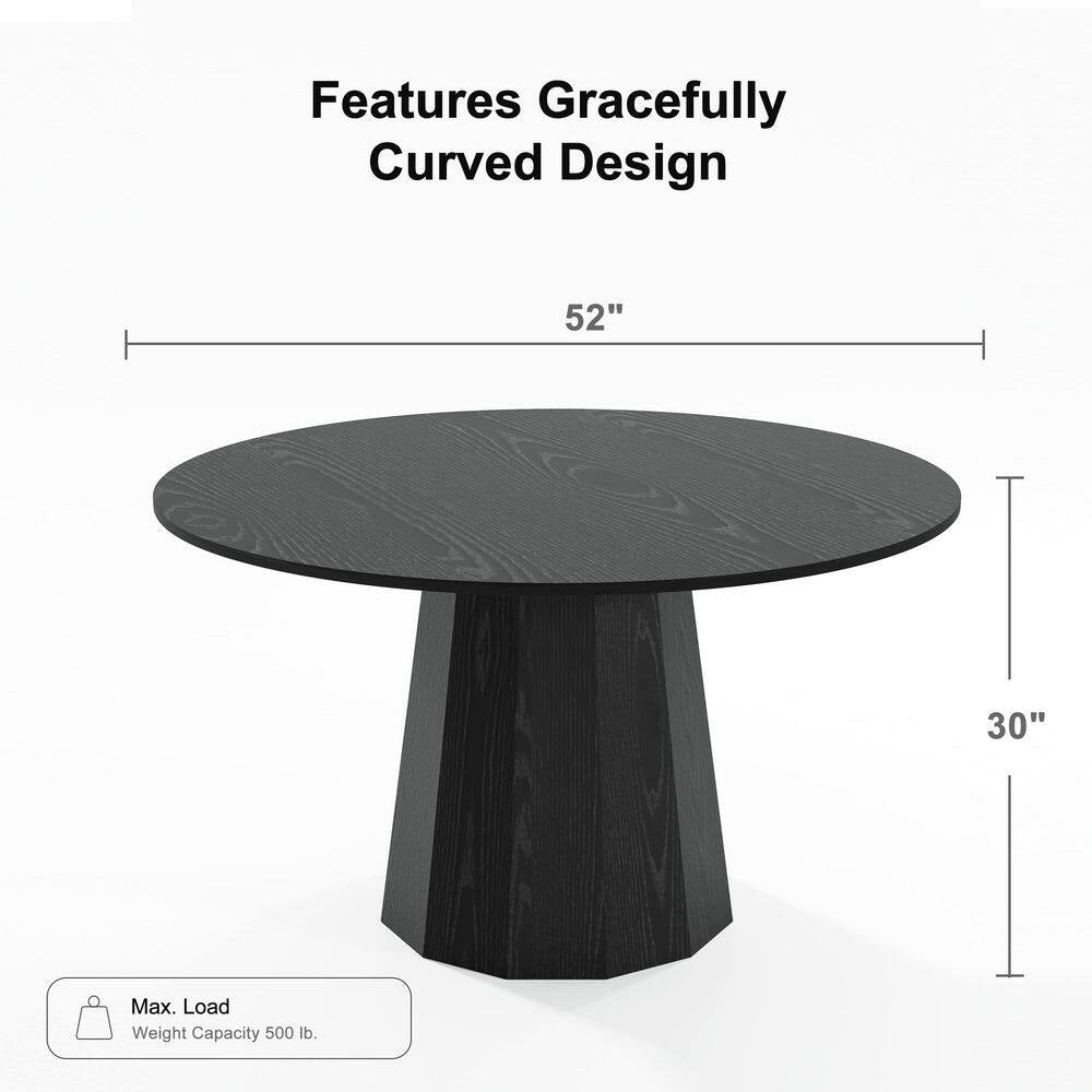 Cone Black Colored Wood 52 In. Column Base Straight Edge Dining Table for 6