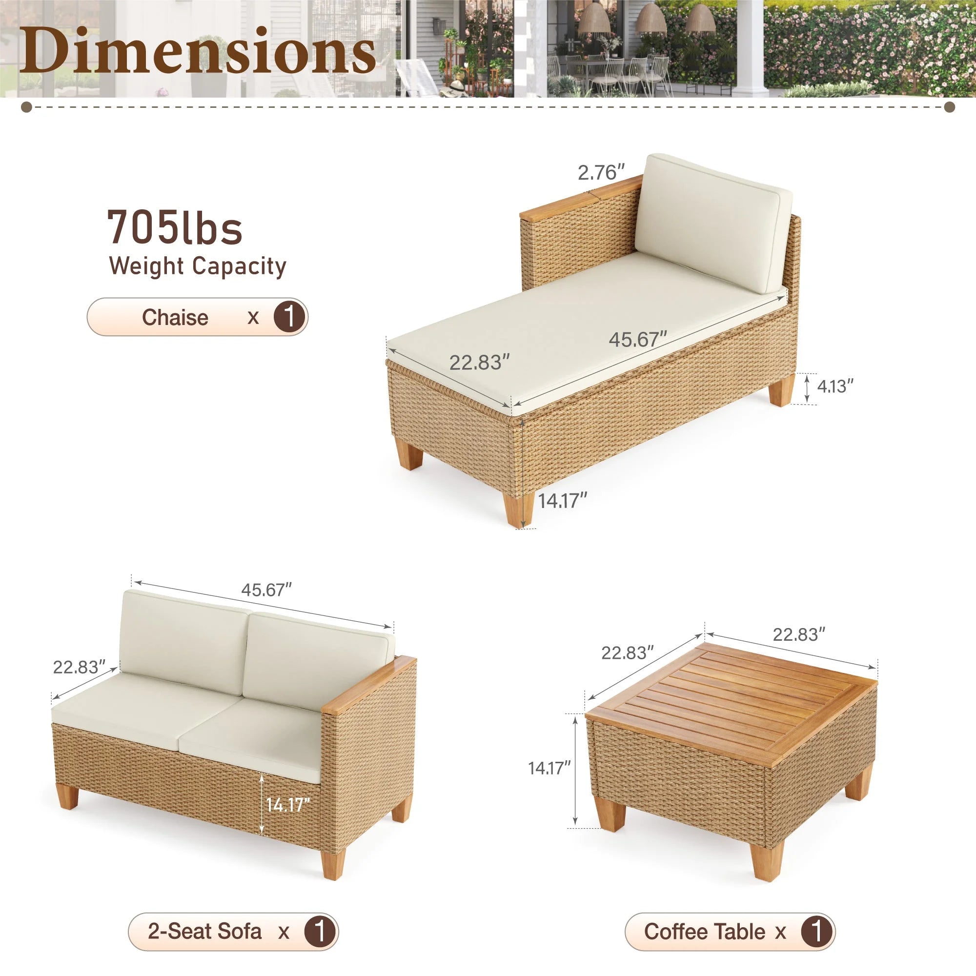 3-Piece Patio Furniture Conversation Set, Weather-Resistant Wicker Outdoor Sectional Sofa Set with Table & Cushions, Small Balcony & Porch Friendly