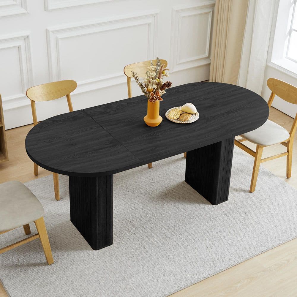 Black Oval Wood Pedestal Dining Table Seats