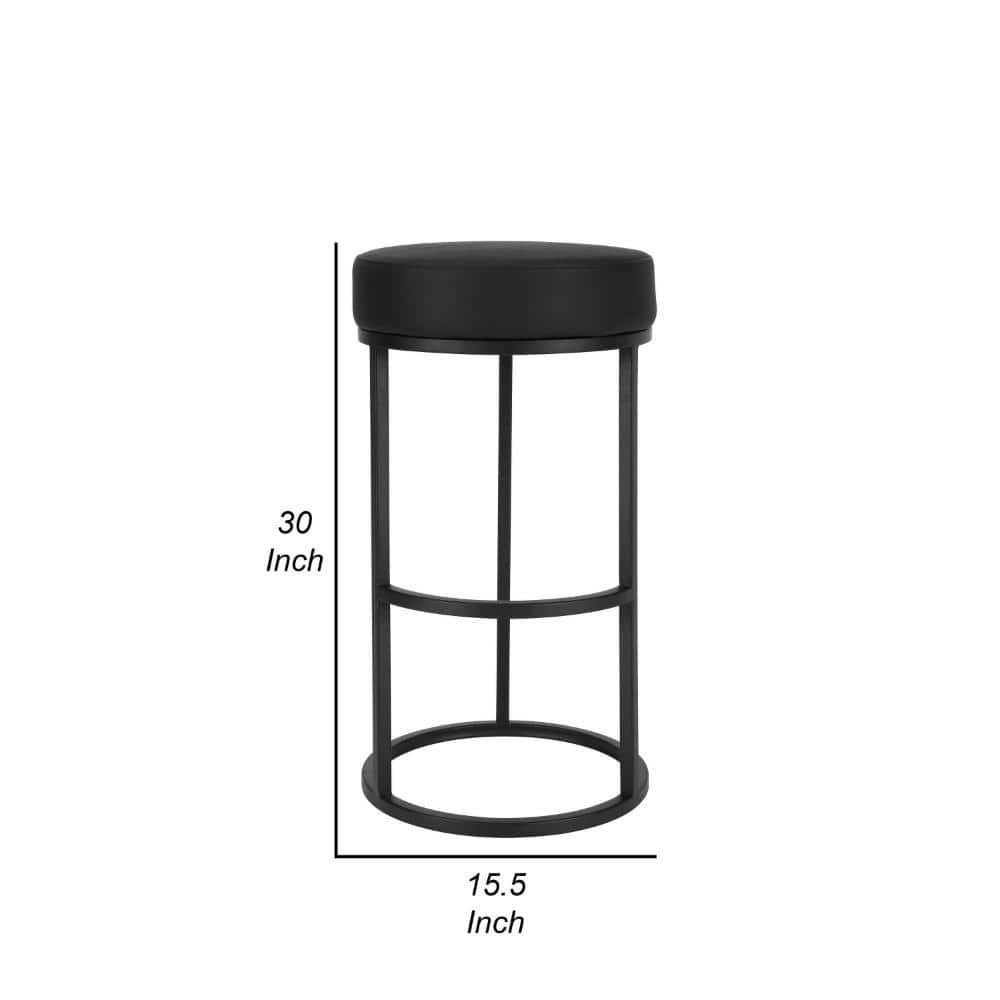 Hommeco 30" Black Backless Metal Frame Bar Stool - with Faux Leather Seat