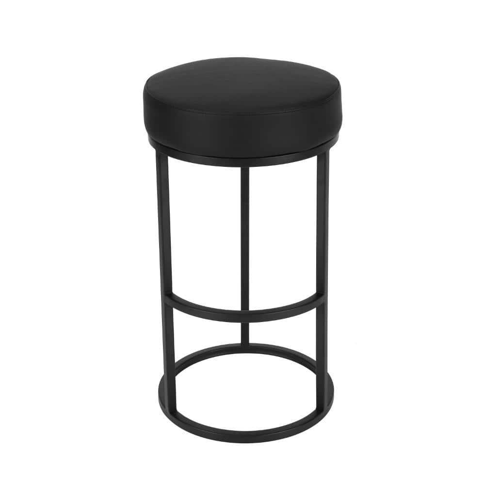 Hommeco 30" Black Backless Metal Frame Bar Stool - with Faux Leather Seat