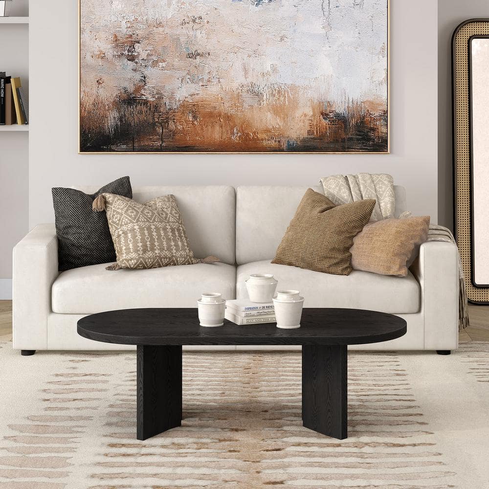 47.63 In. Black Grain Oval MDF Top Coffee Table