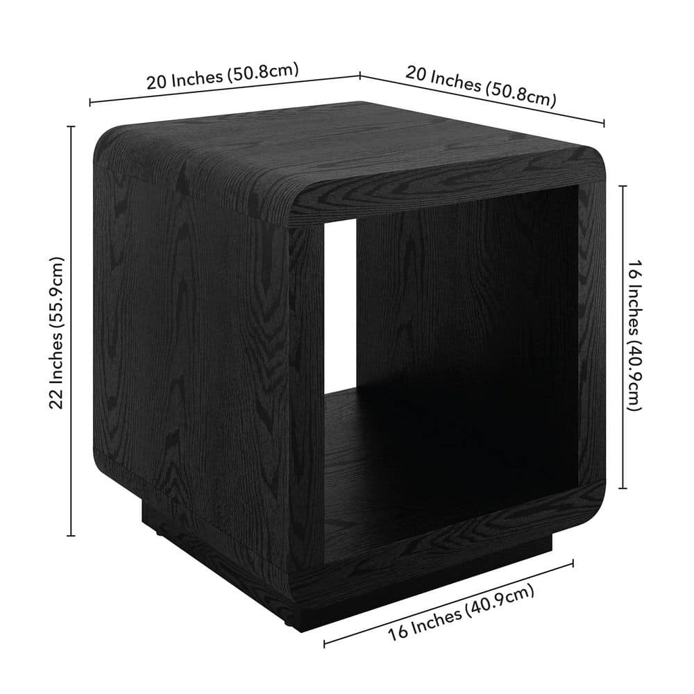 Stylish Lonni 20-Inch Black Grain Square MDF Top End Table with Extra Storage Shelf
