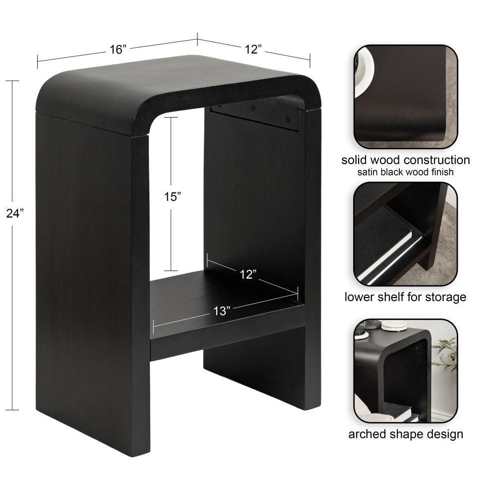 Black U-Shaped Solid Wood End Table