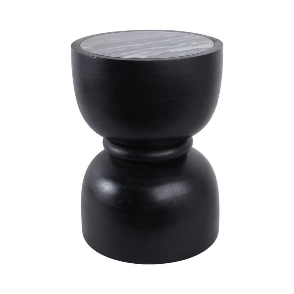 13 In. Black round Marble Top End Table with Ring