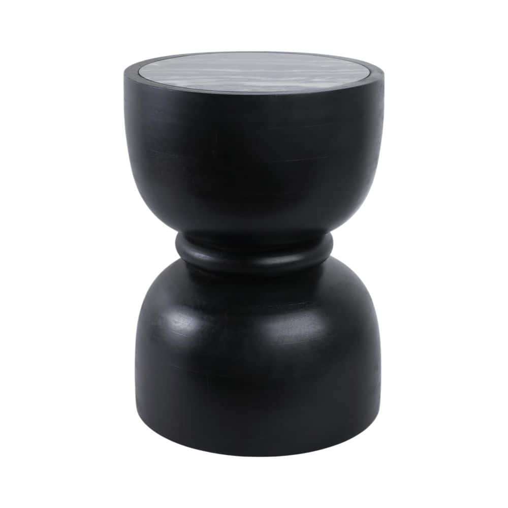 13 In. Black round Marble Top End Table with Ring