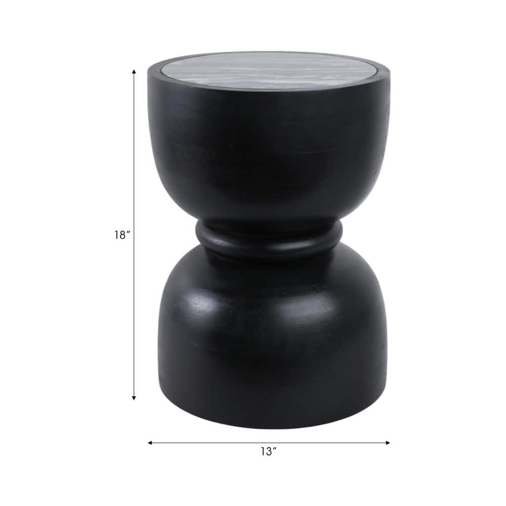 13 In. Black round Marble Top End Table with Ring