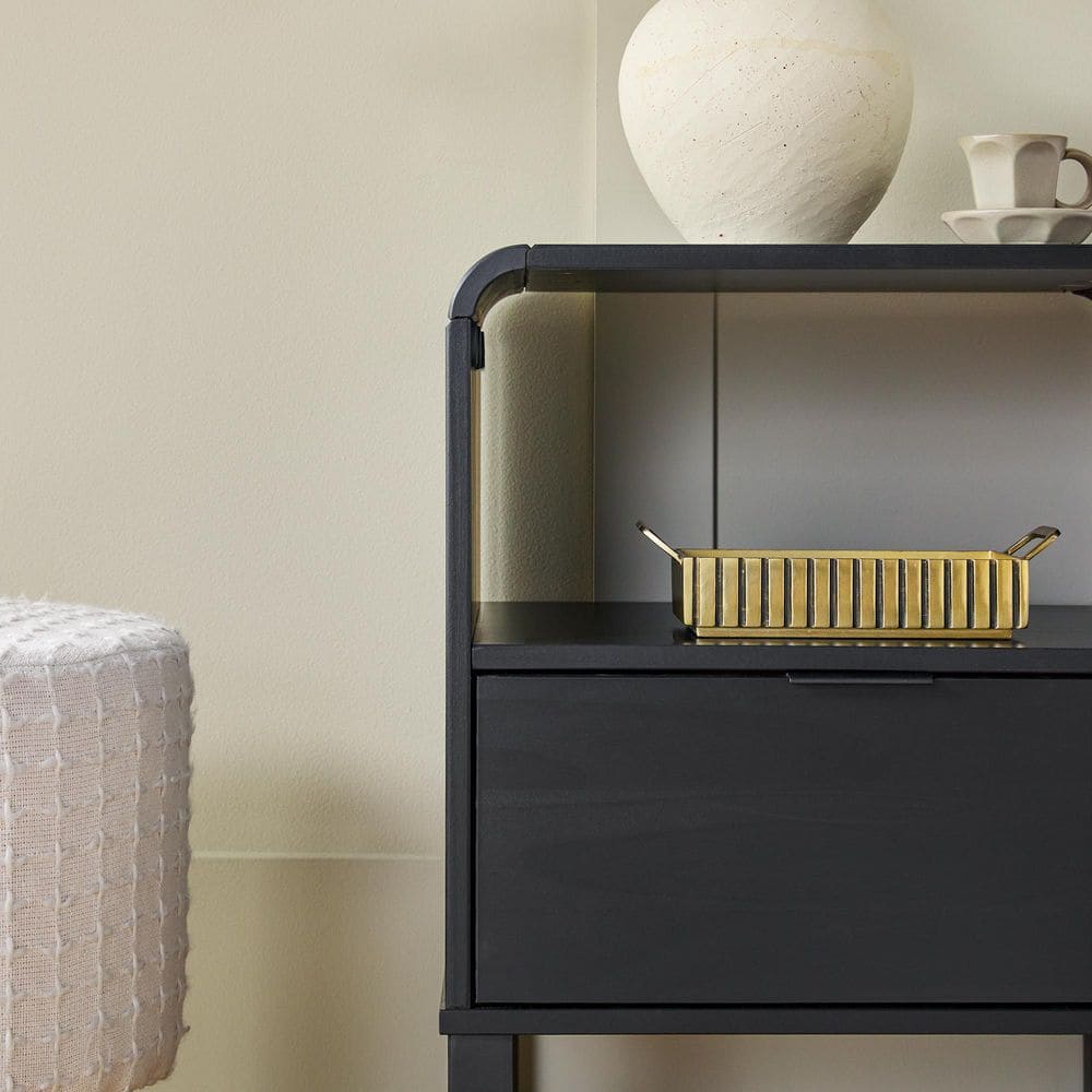 Black Solid Wood Modern Rounded 19 In. W Nightstand