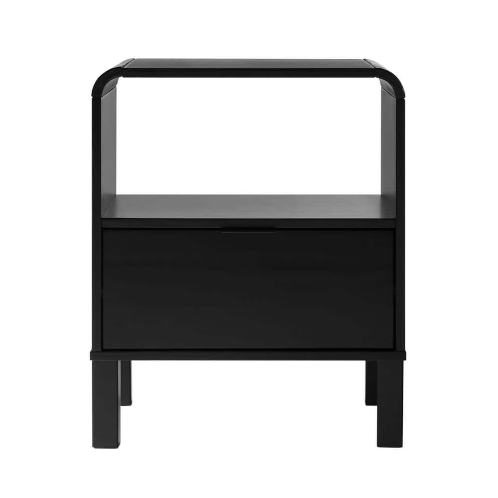 Black Solid Wood Modern Rounded 19 In. W Nightstand