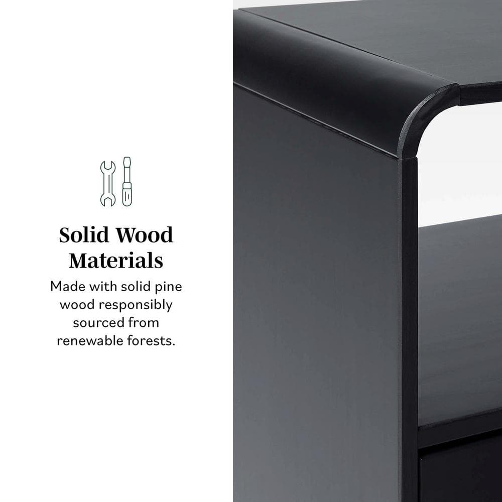 Black Solid Wood Modern Rounded 19 In. W Nightstand