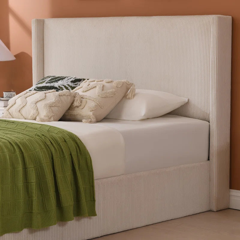 Wauseon Luxury Hydraulic Lift up Storage Corduroy Upholstered Platform Bed,Modern Wingback Design,No Box Spring Needed, Noise-Free