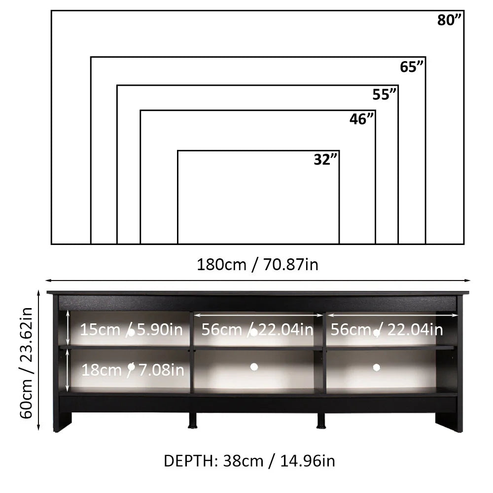 Modern Black TV Stand for 65/75 Inch TV - Wooden Entertainment Center with 6 Shelves