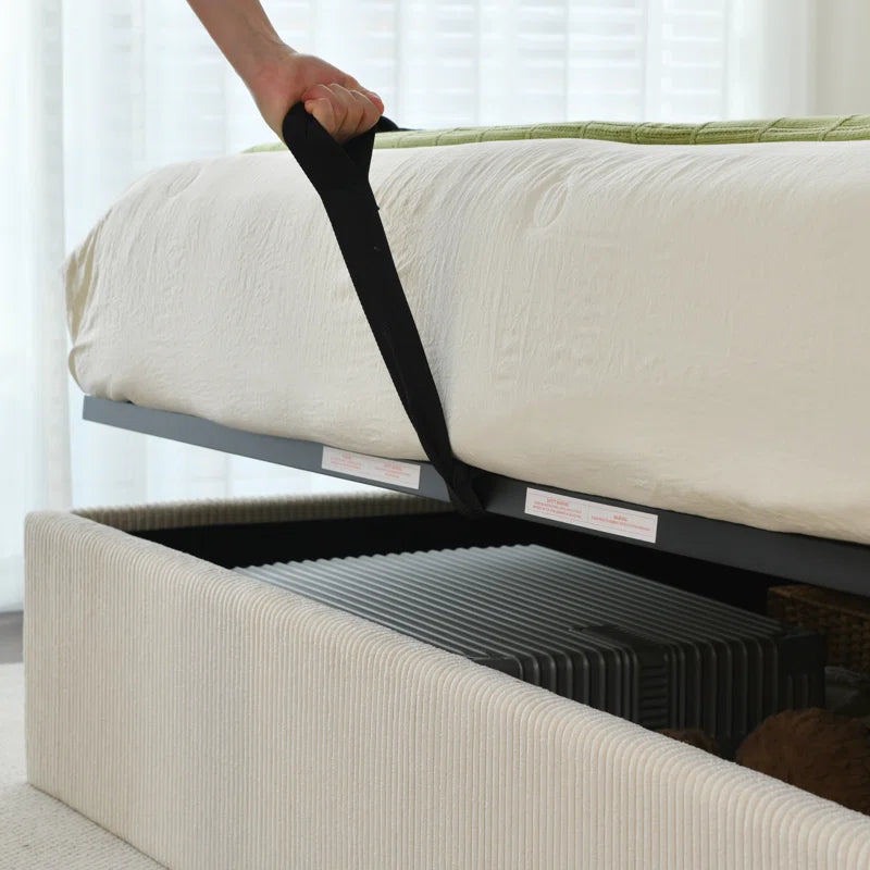 Wauseon Luxury Hydraulic Lift up Storage Corduroy Upholstered Platform Bed,Modern Wingback Design,No Box Spring Needed, Noise-Free