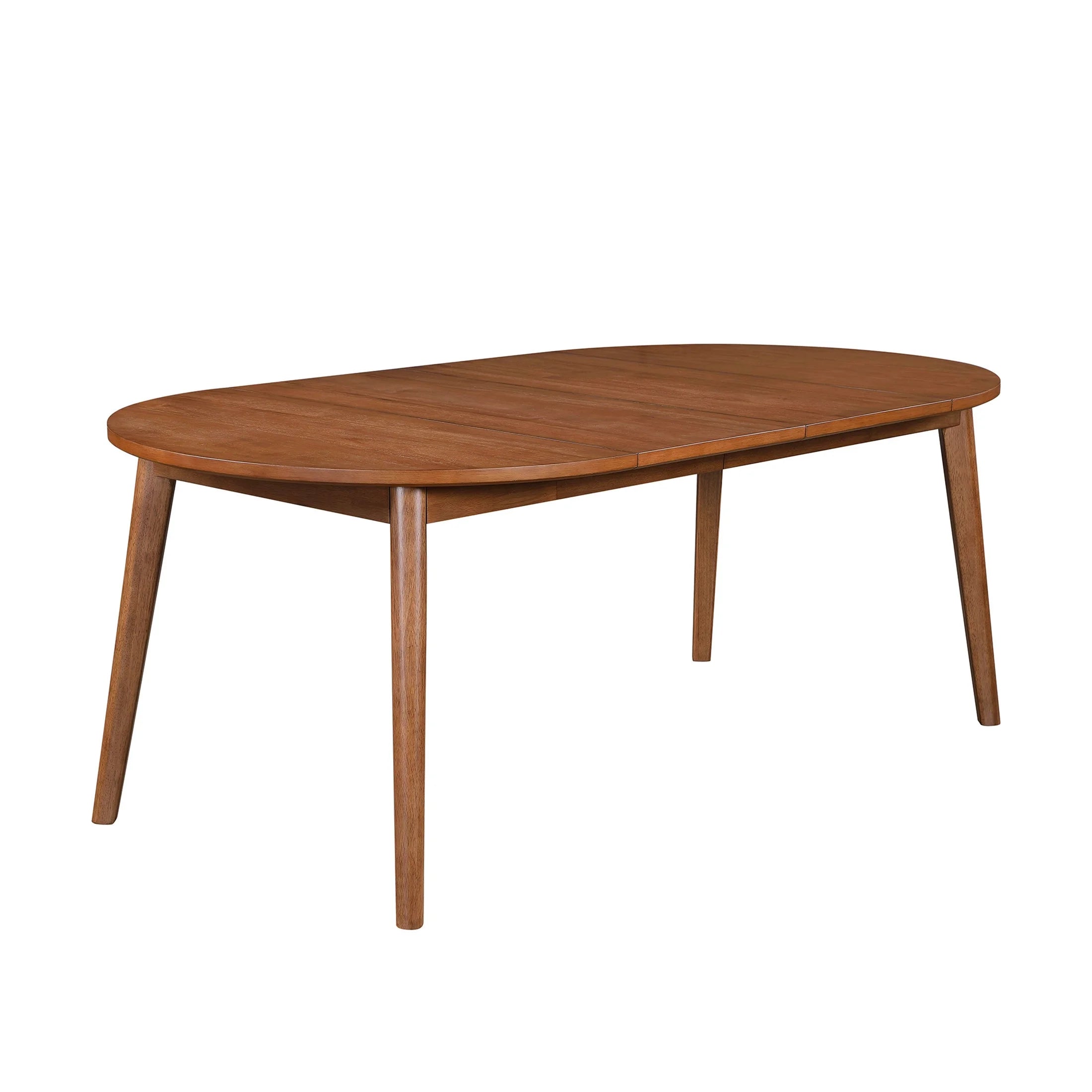 Mid-Century Extendable Dining Table, Solid Wood and Veneer, Acorn Finish
