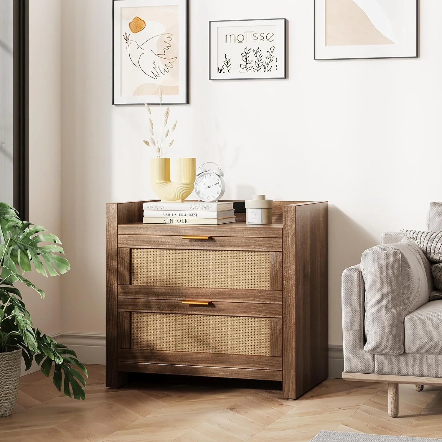 2Pcs Nightstands with Charging Station, Bedside End Tables Bedroom