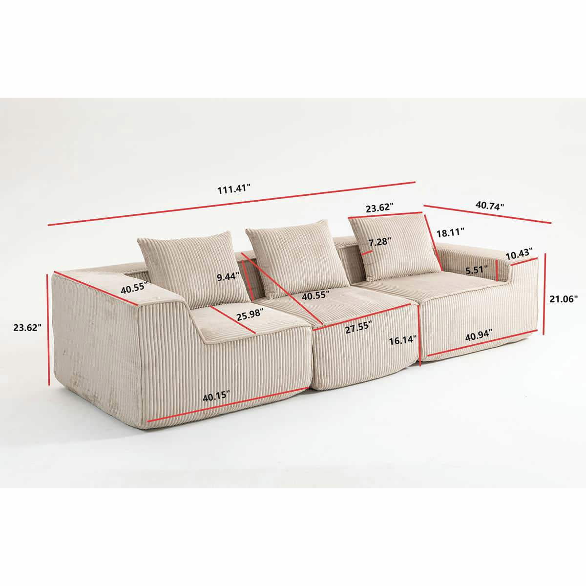 Modern Modular Corduroy Sofa – Beige No-Assembly Compression Couch