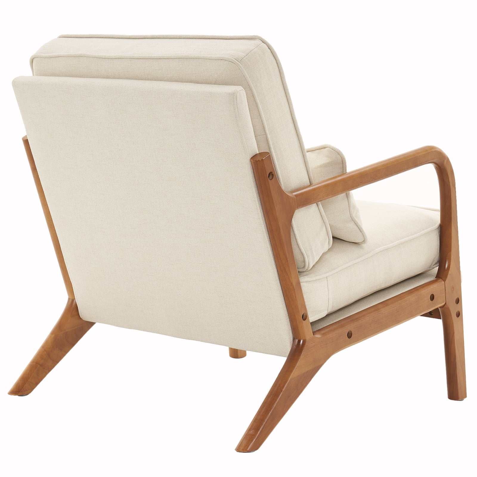 Modern Linen Accent Chair – Beige Reading Chair with Solid Wood Frame