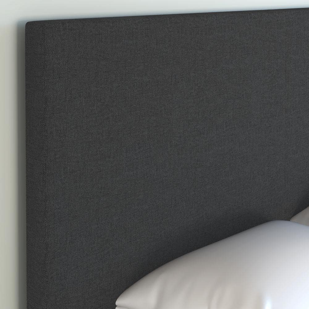 Milan Upholstered Linen Platform Bed, King, Black