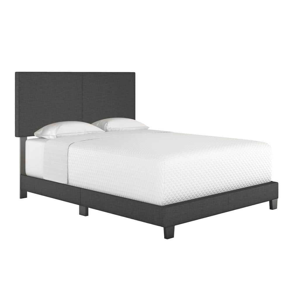 Milan Upholstered Linen Platform Bed, King, Black