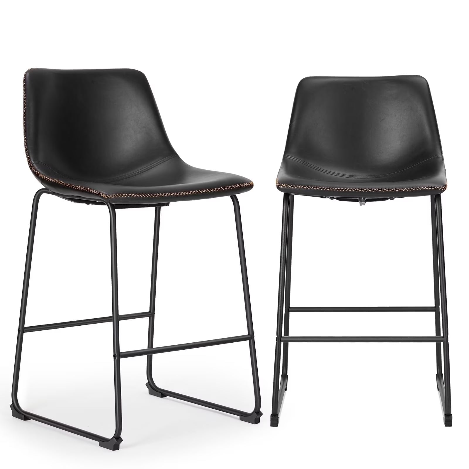 Counter Height Bar Stools with Back and Footrest, Metal Frame, 26 Inch, Black