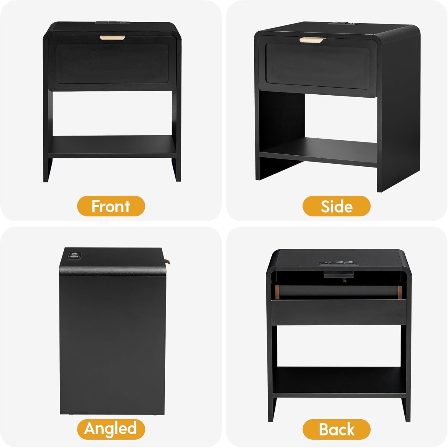 Mid-Century Modern Curved Top Corners Nightstand Set of 2