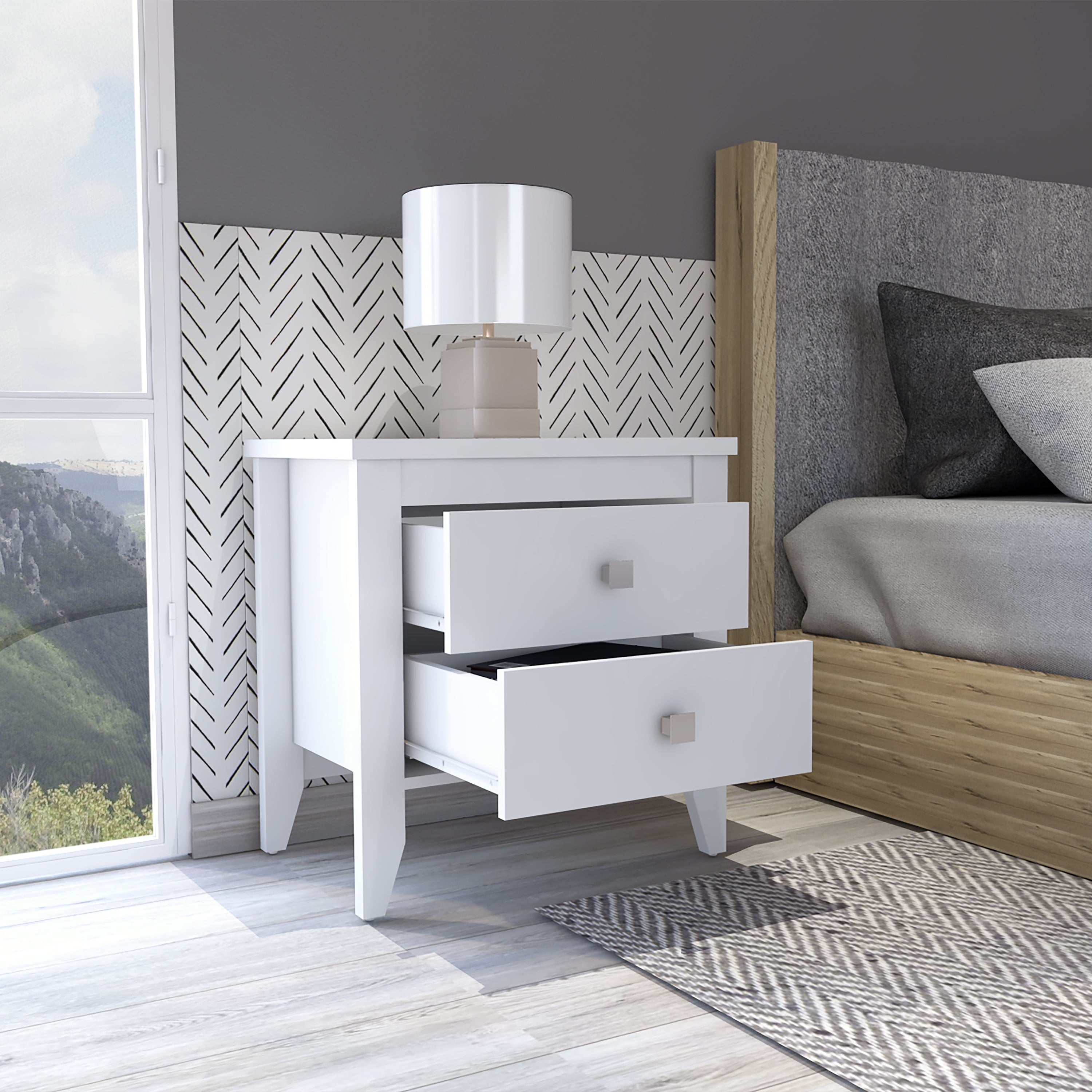2-Drawer Nightstand White