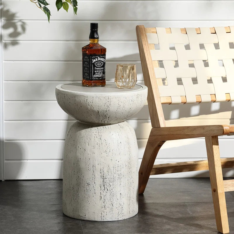 Rustic off White and Gray round Tall Mgo Side Table, Indoors and Outdoors