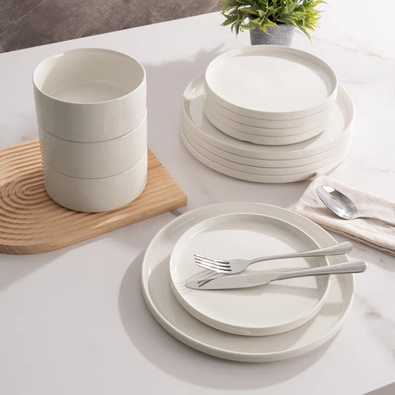 Jade Plates and Bowls Sets, 18 Piece Dinnerware Sets,Set for 6,White