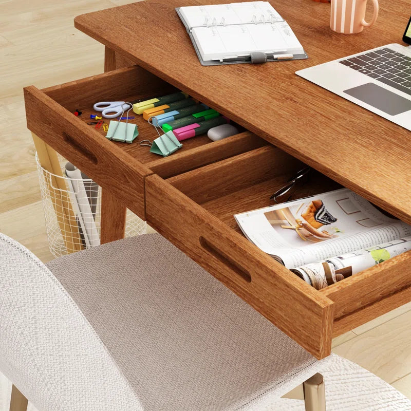Caidence 2-Drawer Writing Desk with Solid Wood Legs