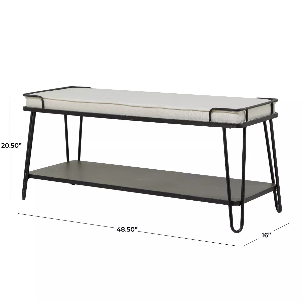 Industrial Upholstered Metal Bench Black - Olivia & May: Cotton Entryway, No Storage, Indoor Use