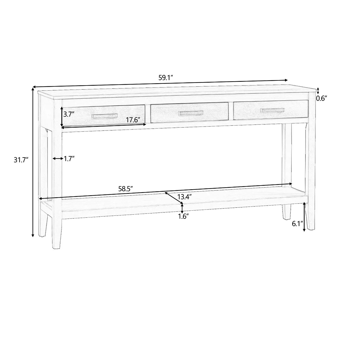 Modern Living Room Console Table – 59" Wide Sideboard with 3 Drawers