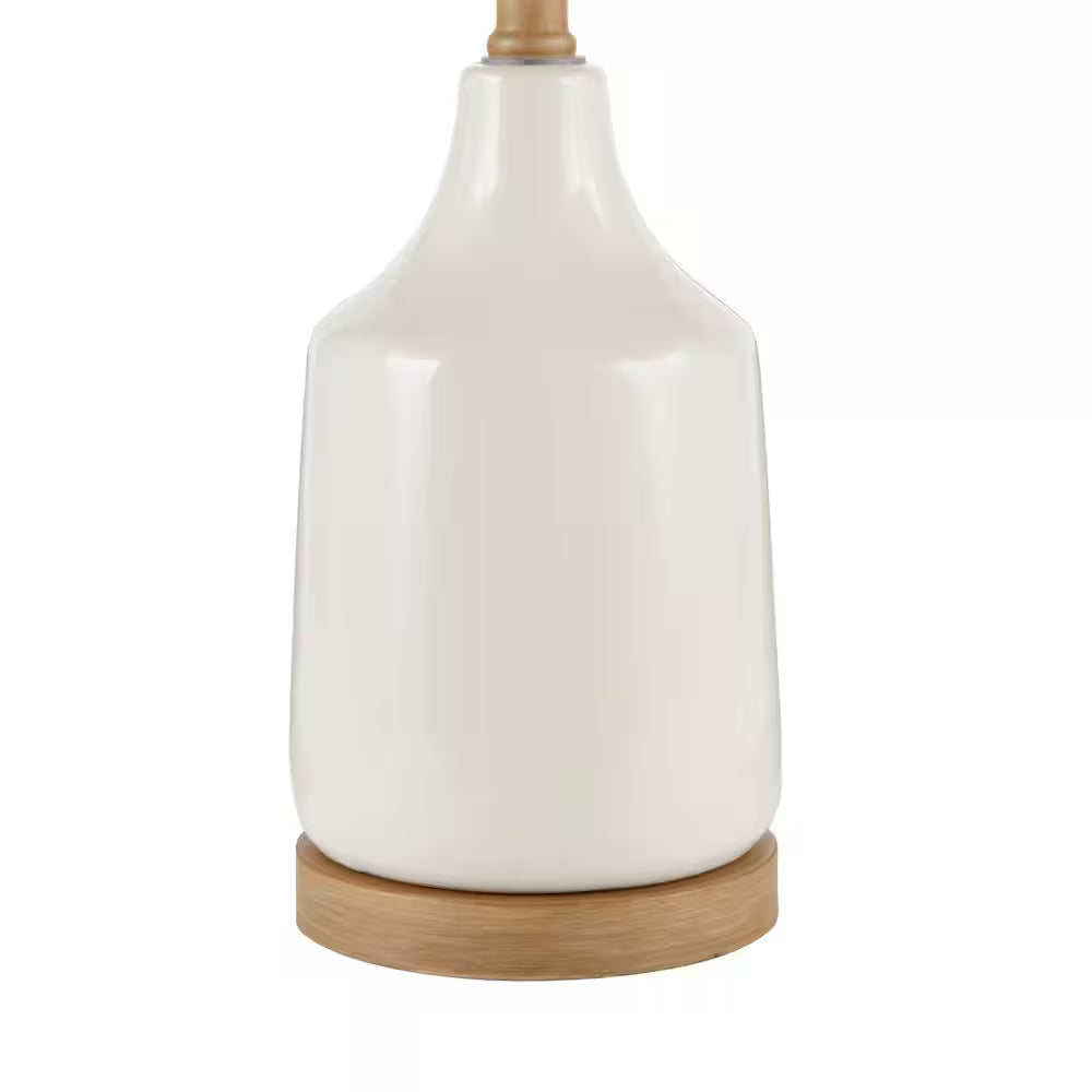 Saddlebrook 21.5 In. Cream Ceramic and Faux Wood Table Lamp with White Fabric Shade