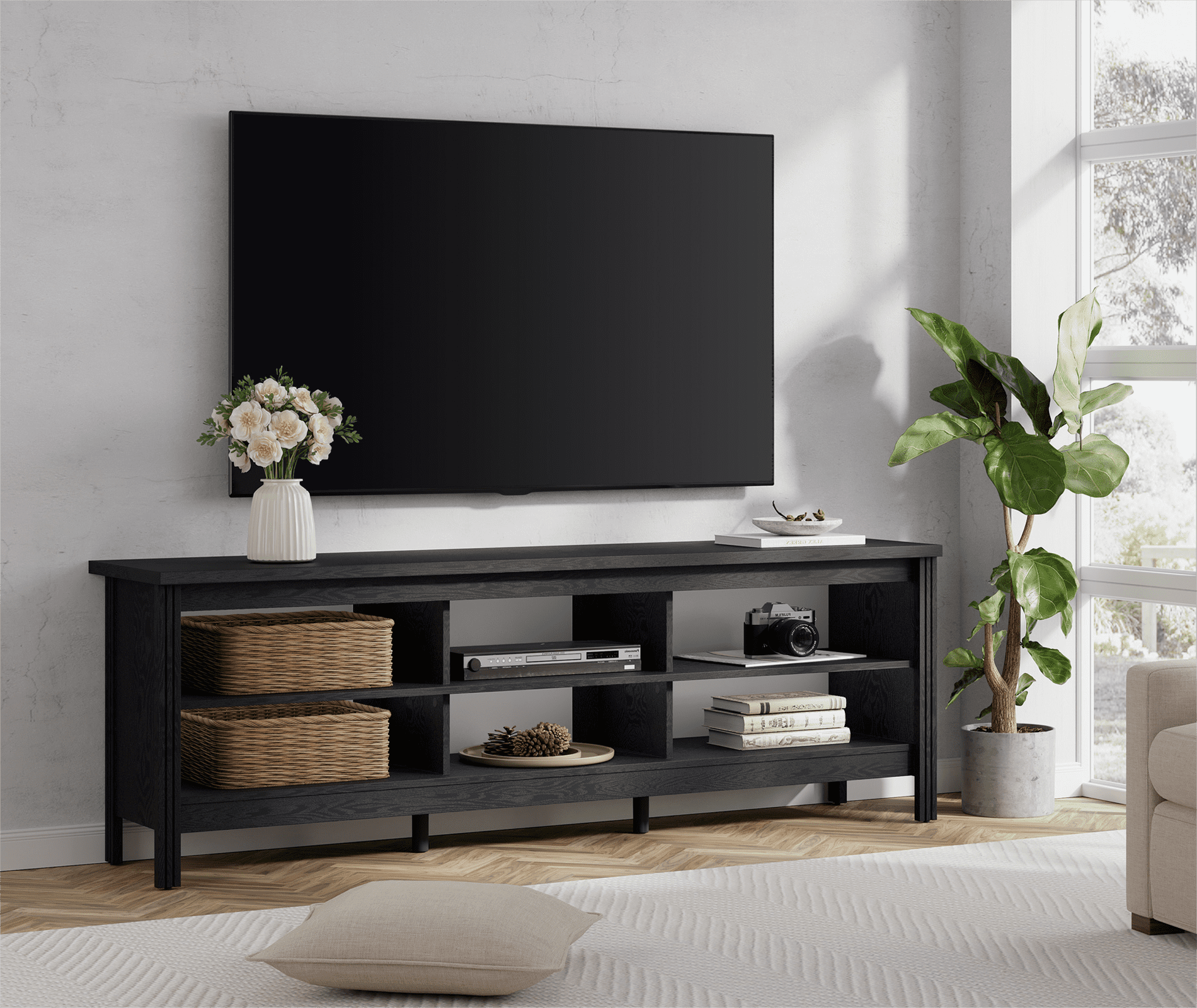 TV console with 6 Storage for Living Room and fits up to 75 Inch TV
