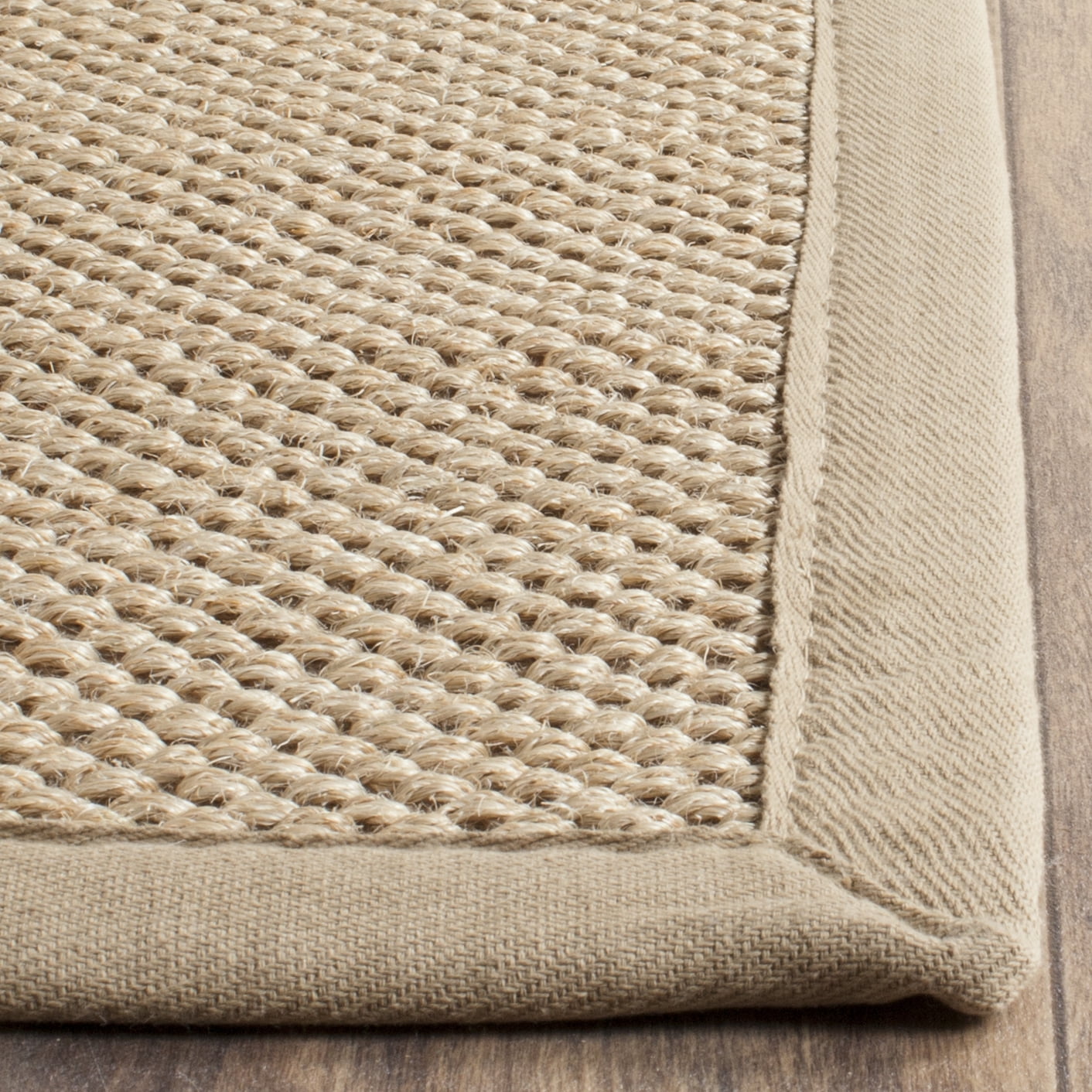 Natural Fiber Border Seagrass Area Rug, Maize/Linen, 10' X 14'
